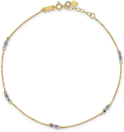Solid 14K Yellow and White Gold Two Tone Cable Foot Chain Ankle Bracelet Rope Foot Chain Ankle Bracelet 1In Ext Anklet 9" Apparel & Accessories > Jewelry > Anklets Sonia Jewels   