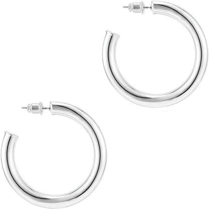 PAVOI 14K Gold Colored Lightweight Chunky Open Hoops | Gold Hoop Earrings for Women Apparel & Accessories > Jewelry > Earrings PAVOI White Gold Gold Plated 40 MM