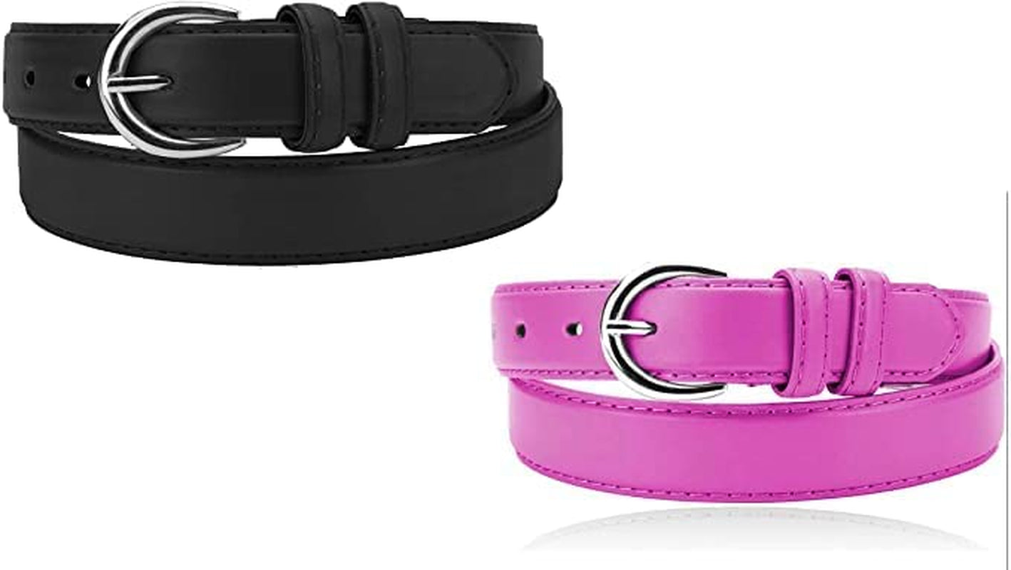 Women'S Casual Solid Colors Faux Leather 1" Belt with Single Prong Buckle Apparel & Accessories > Clothing Accessories > Belts JOTW Black & Fuchsia Small 