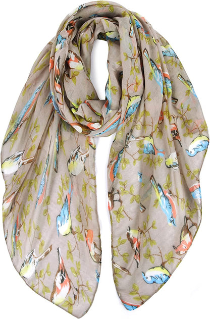 GERINLY Scarfs for Women Lightweight Floral Birds Print Cotton Scarves and Wraps for Holiday Shawl Apparel & Accessories > Clothing Accessories > Scarves & Shawls GERINLY Z-khaki  