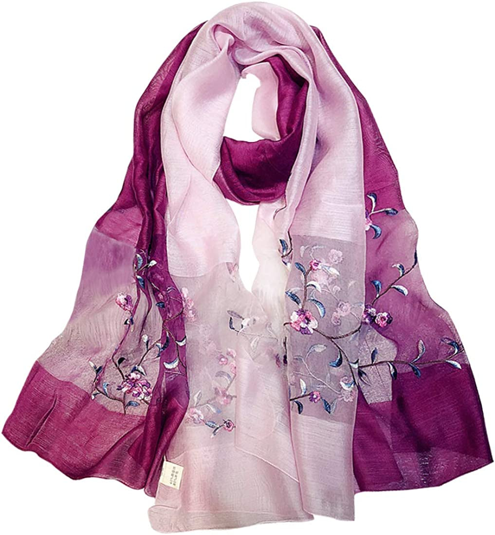 GOFINEE Women Silk&Wool Gradient Embroidered Scarf Headwrap Shawl Apparel & Accessories > Clothing Accessories > Scarves & Shawls GOFINEE Grape  