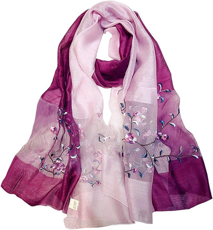 GOFINEE Women Silk&Wool Gradient Embroidered Scarf Headwrap Shawl Apparel & Accessories > Clothing Accessories > Scarves & Shawls GOFINEE Grape  