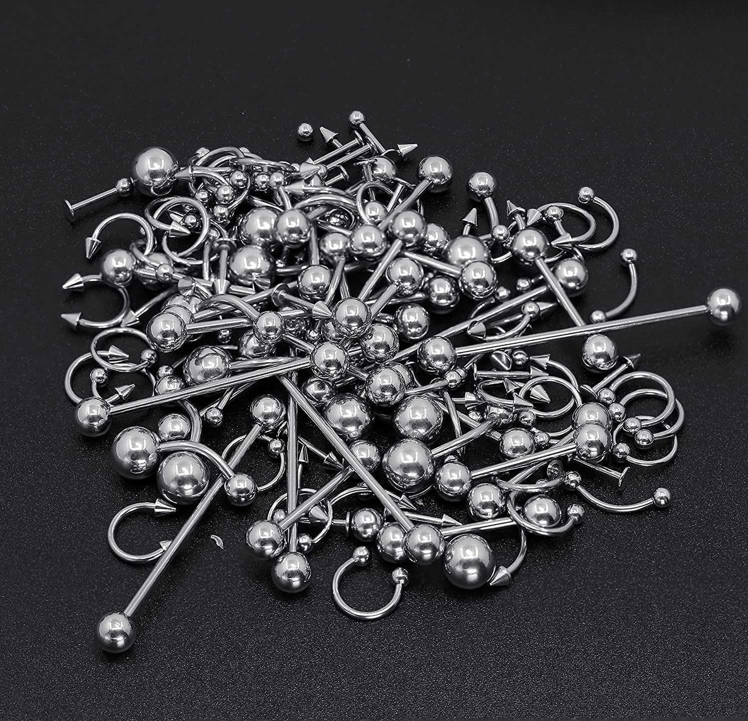 Jstyle 120Pcs Body Jewelry Piercing Lot Stainless Steel Nose Horseshoe Lip Tongue Eyebrow Tragus Body Piercing Navel Belly Ring Barbells 14G-16G Apparel & Accessories > Jewelry > Rings Jstyle   