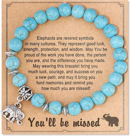 HGDEER Farewell Gifts, Natural Stone Lucky Elephant Bracelets Goodbye Retirement Gifts for Women Men Apparel & Accessories > Jewelry > Bracelets HGDEER Green  