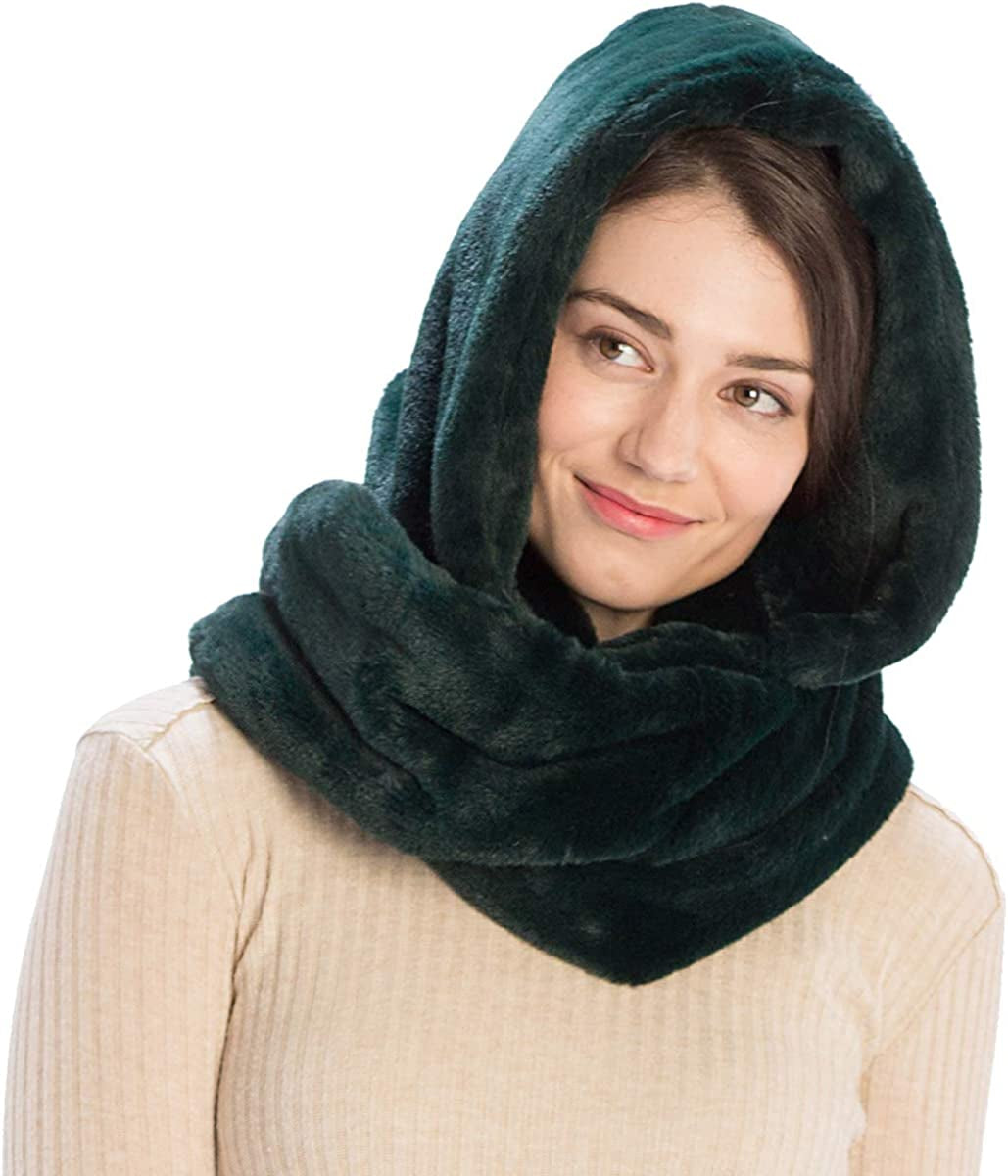 Fashion 21 Women'S Soft Faux Fur Infinity Scarf & Infinity Hood Scarf Head Scarf Wrap (2 Styles) Apparel & Accessories > Clothing Accessories > Scarves & Shawls Fashion 21 Hooded - Hunter Green  