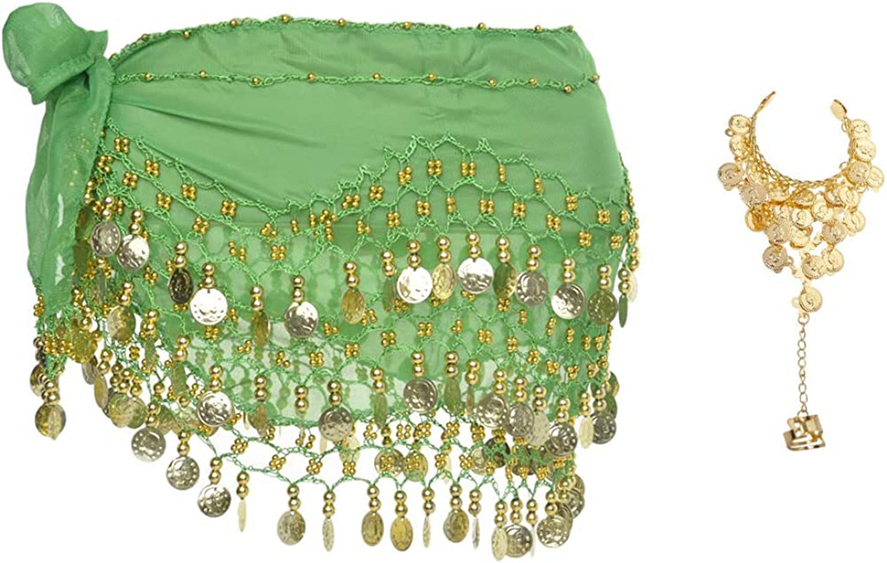 Bellylady Gold Coins Belly Dance Hip Scarf, Wholesale Dance Belt & Gypsy Bracelet Apparel & Accessories > Clothing Accessories > Scarves & Shawls BellyLady Green  