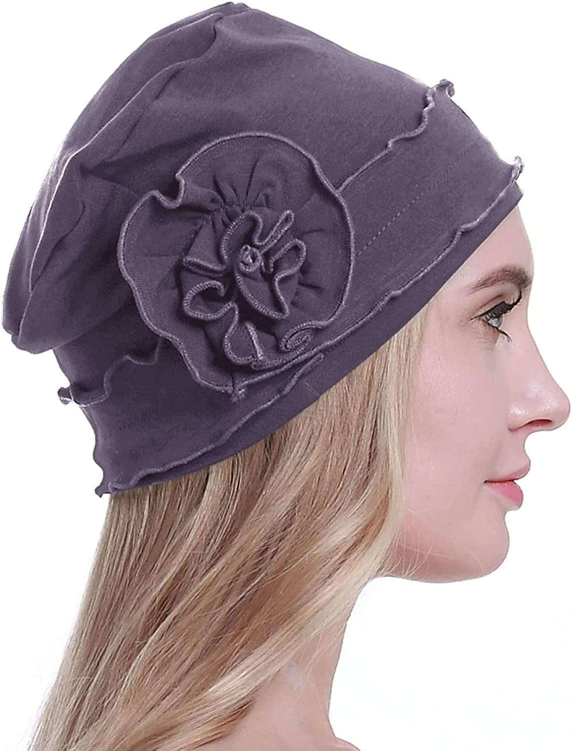 Osvyo Chemo Headwear Turban Cap for Women - Cancer Beanie Hair Loss Sealed Packaging Apparel & Accessories > Clothing Accessories > Headwear osvyo Cotton Purple Gray One Size 