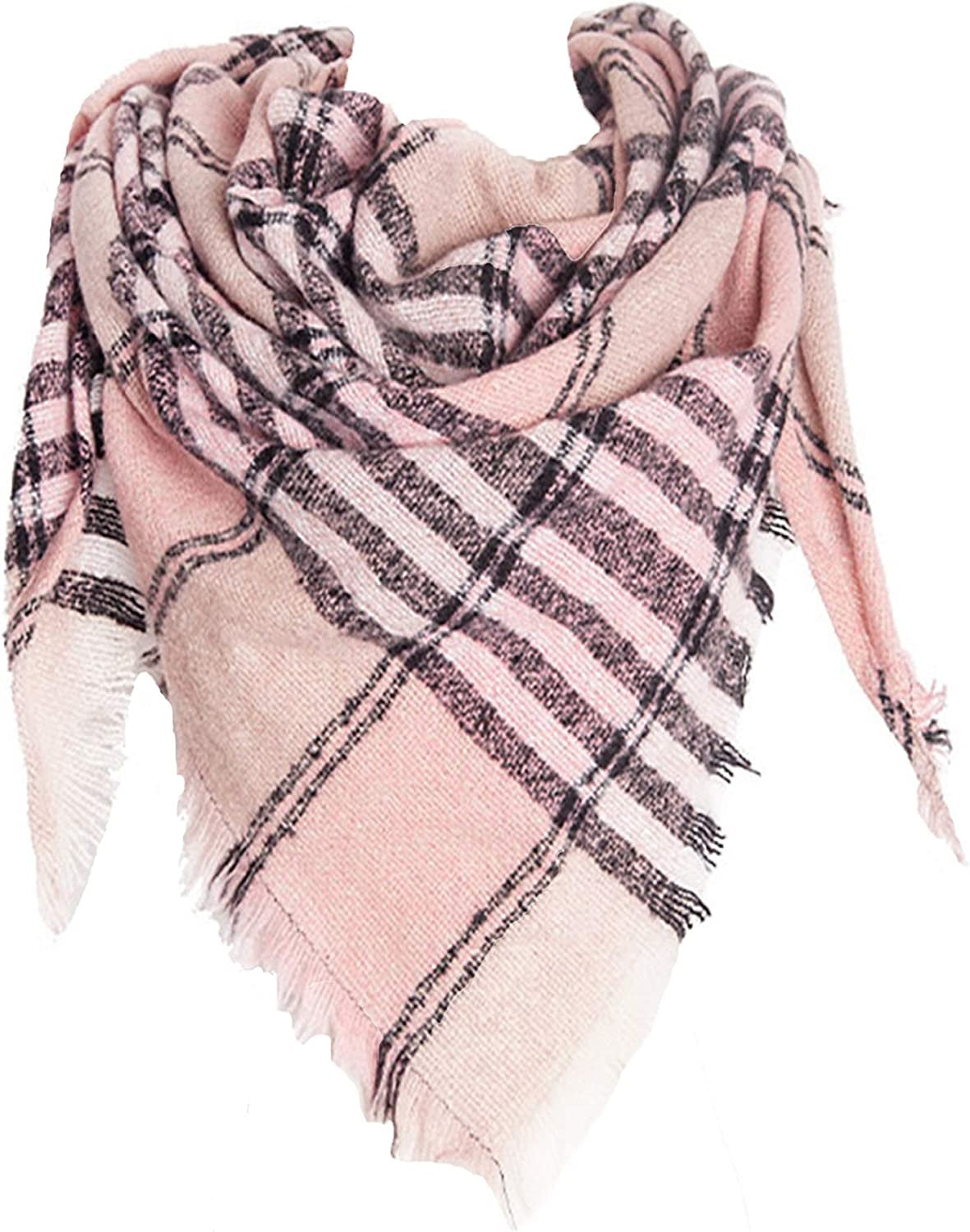 Wander Agio Womens Warm Scarf Triangle Shawls Winter Scarves Stripe Plaid Fichu Rough Surface Apparel & Accessories > Clothing Accessories > Scarves & Shawls Wander Agio Pink 9  