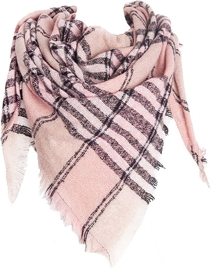 Wander Agio Womens Warm Scarf Triangle Shawls Winter Scarves Stripe Plaid Fichu Rough Surface Apparel & Accessories > Clothing Accessories > Scarves & Shawls Wander Agio Pink 9  