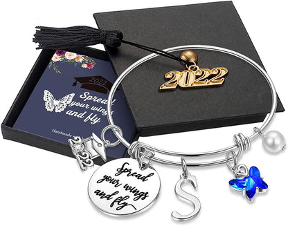 Graduation Gifts for Her 2022 Butterfly Bracelet,Inspirational Bangle with 2022 Graduation Grad Cap Mantra Quote Spread Your Wings and Fly Graduation Bracelet College Graduation Gifts for Her 2022 Apparel & Accessories > Jewelry > Bracelets Turandoss S - Silver  