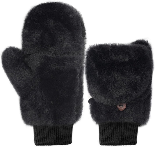Winter Gloves for Women-Flip up down Top Fingerless Mittens Warm Soft Fleece Gloves Apparel & Accessories > Clothing Accessories > Gloves & Mittens KYLIE MAX   