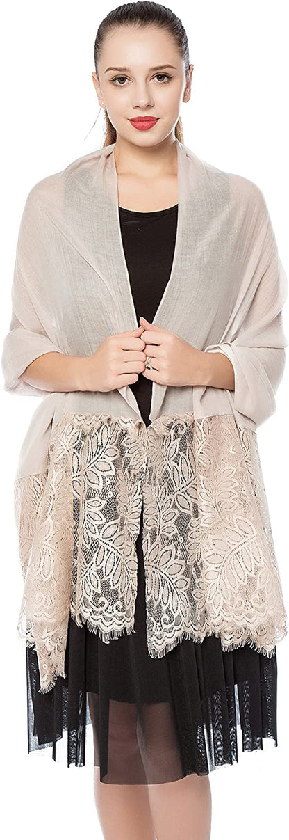 Women Lightweight Fashion Lace Scarf Solid Color Wrap Shawl Gzcvba Soft Evening Coverup Apparel & Accessories > Clothing Accessories > Scarves & Shawls Gzcvba Khaki  