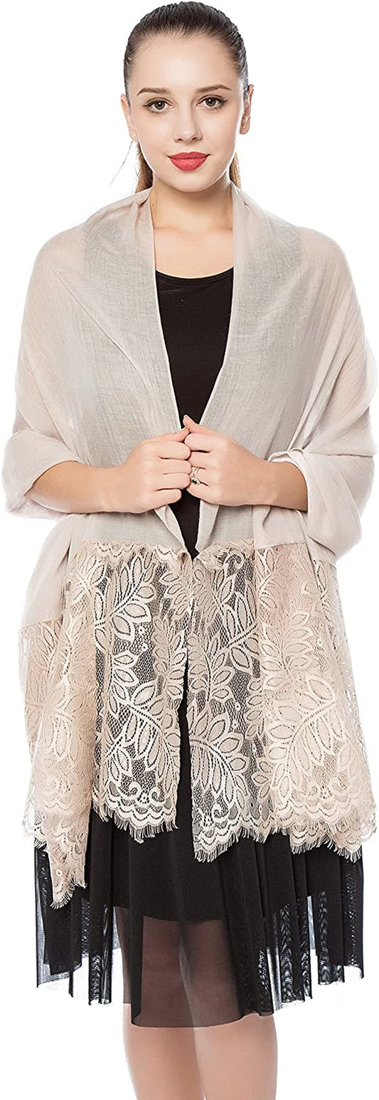 Women Lightweight Fashion Lace Scarf Solid Color Wrap Shawl Gzcvba Soft Evening Coverup Apparel & Accessories > Clothing Accessories > Scarves & Shawls Gzcvba Khaki  
