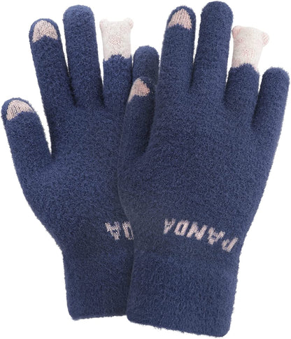 Cute Panda Winter Wool Touchscreen Gloves for Women Girls Windproof Warm Knit Texting Gloves Mittens Gift for Christmas Day Apparel & Accessories > Clothing Accessories > Gloves & Mittens FakeFace Navy Blue Knit  