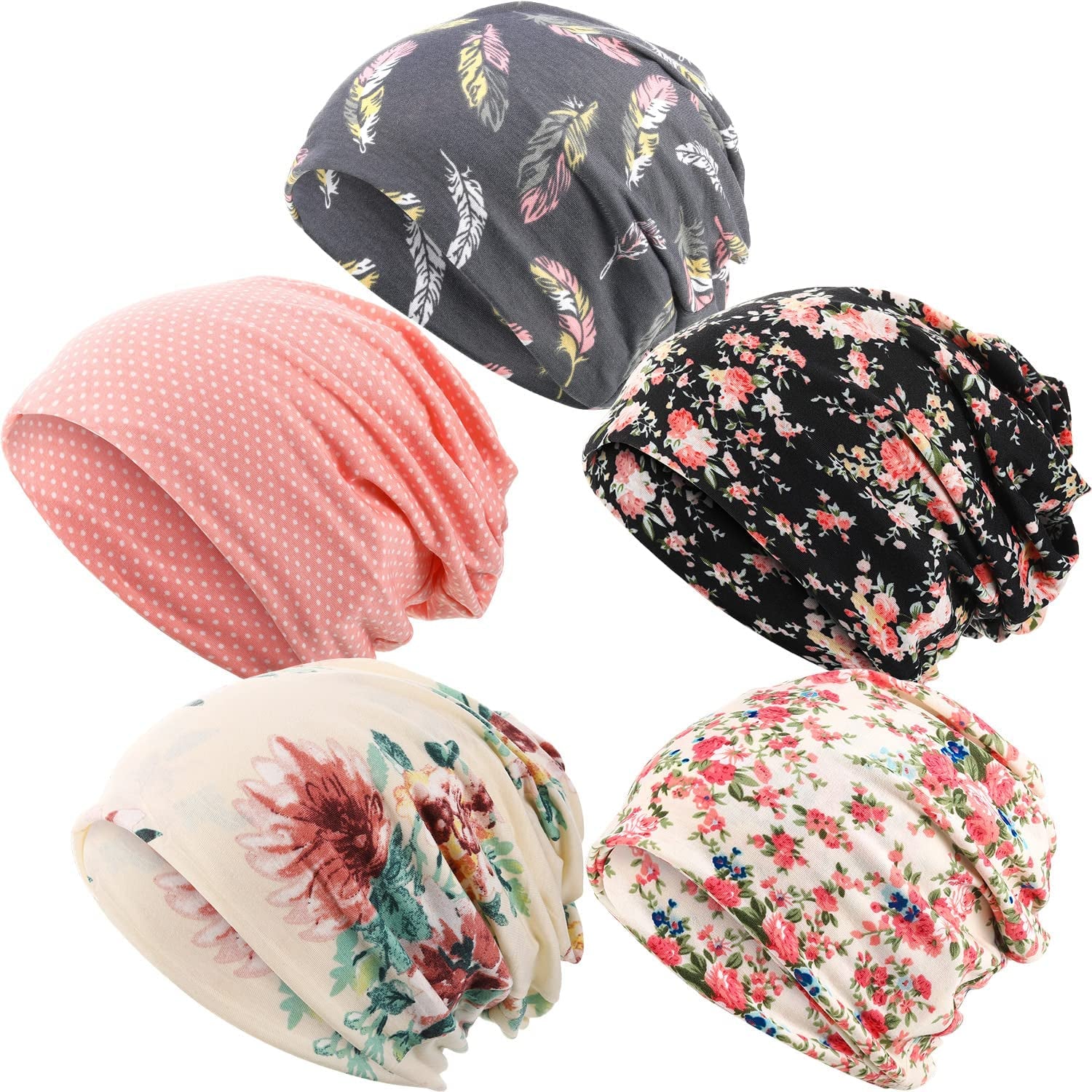 SATINIOR 5 Pieces Women'S Slouchy Beanie Hat Baggy Skull Sleep Cap Turban Headwear Apparel & Accessories > Clothing Accessories > Hats SATINIOR Fresh Style  