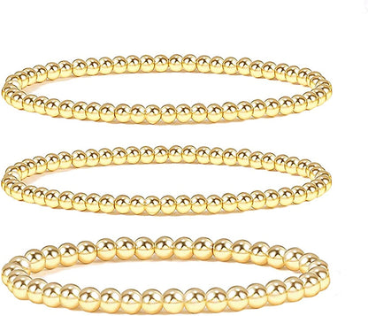 Reoxvo Dainty Gold Beaded Bracelets Set for Women 14K Gold Plated Stackable Bracelets for Women Elastic Stretch Gold Bracelet Trendy Jewelry Apparel & Accessories > Jewelry > Bracelets Reoxvo B:4mm+4mm+6mm  