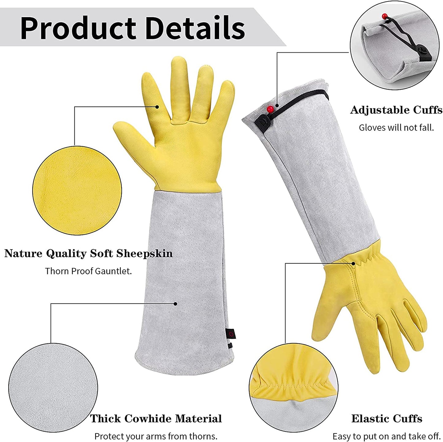 Supersfel Gardening Gloves for Women/Men, Rose Pruning Thorn-Proof Gloves, with Adjustable Cuff and Durable Goatskin Leather, Comfy Breathable Long Sleeve Work Garden Gauntlet Gloves for Yard Work(M) Apparel & Accessories > Clothing Accessories > Gloves & Mittens Supersfel   