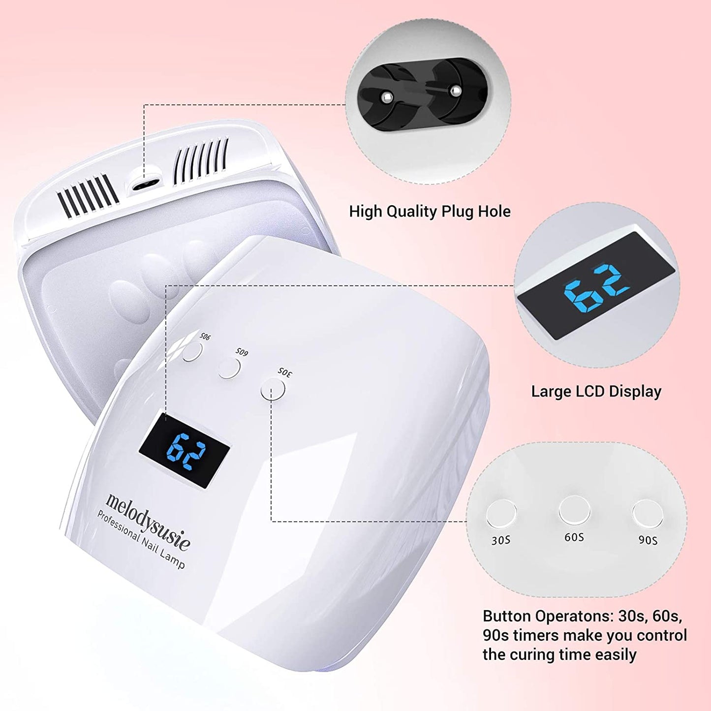 Melodysusie UV LED Nail Lamp True 54W Professional Nail Dryer for Gel Nail Polish Curing Lamp with 3 Timer Setting, Automatic Sensor, LCD Display, Detachable Tray Nail Art Tools Accessories Health & Beauty > Personal Care > Cosmetics > Cosmetic Tools > Nail Tools MelodySusie   