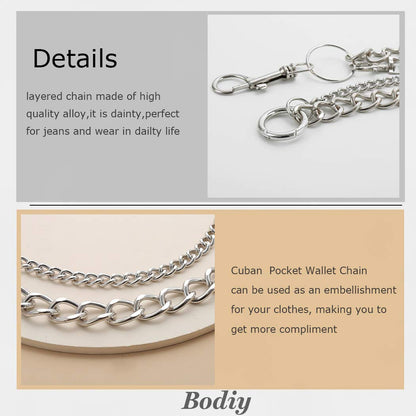 Bodiy Pocket Wallet Chain Silver Cuban Jean Pants Belt Chains Waist Belly Body Chain Jewelry for Women and Girls Apparel & Accessories > Jewelry > Body Jewelry BODIY   