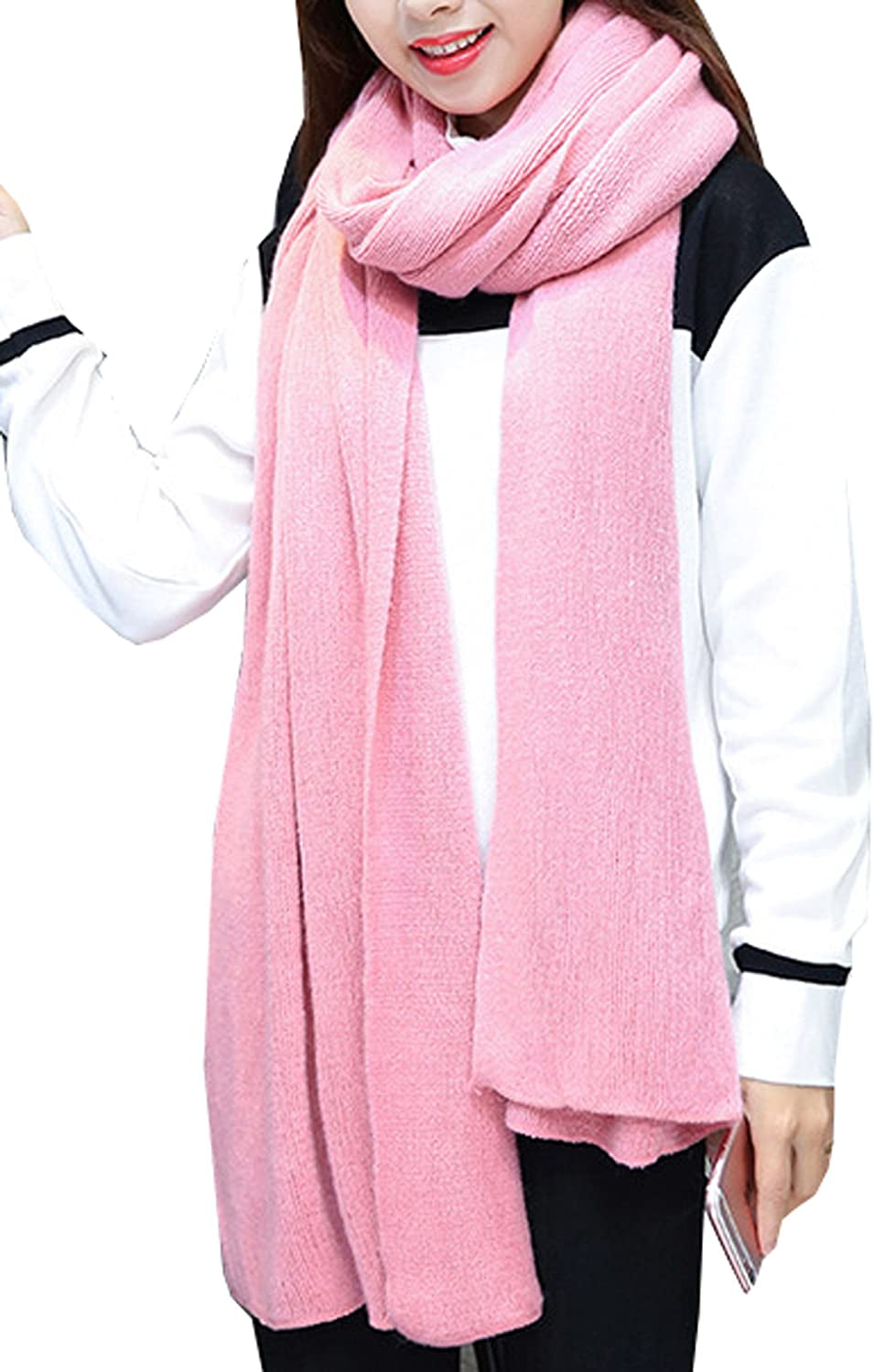 Wander Agio Womens Warm Winter Infinity Scarves Set Blanket Scarf Pure Color Apparel & Accessories > Clothing Accessories > Scarves & Shawls Wander Agio Pink  