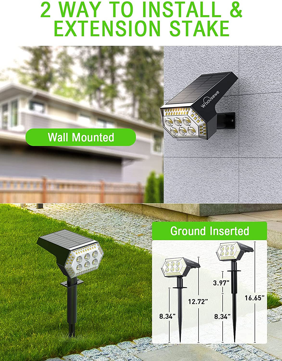Solar Landscape Spotlights, Whousewe 108 Leds Solar Spot Lights Outdoor with 4 Bright Modes [ 7-Sided Lights ], Wall & Ground Mounted, IP65 Waterproof, Cold White, 2 Pack Apparel & Accessories > Jewelry > Body Jewelry Whousewe   