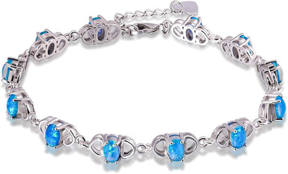 Cinily Adjustable Fire Opal Bracelets for Women Girls White Gold/Rose Gold Plated Gemstone Bracelet Opal Jewelry Gifts Apparel & Accessories > Jewelry > Bracelets Shenzhen Xi En Jewelry co.,ltd b.Opal Bracelet-Blue  