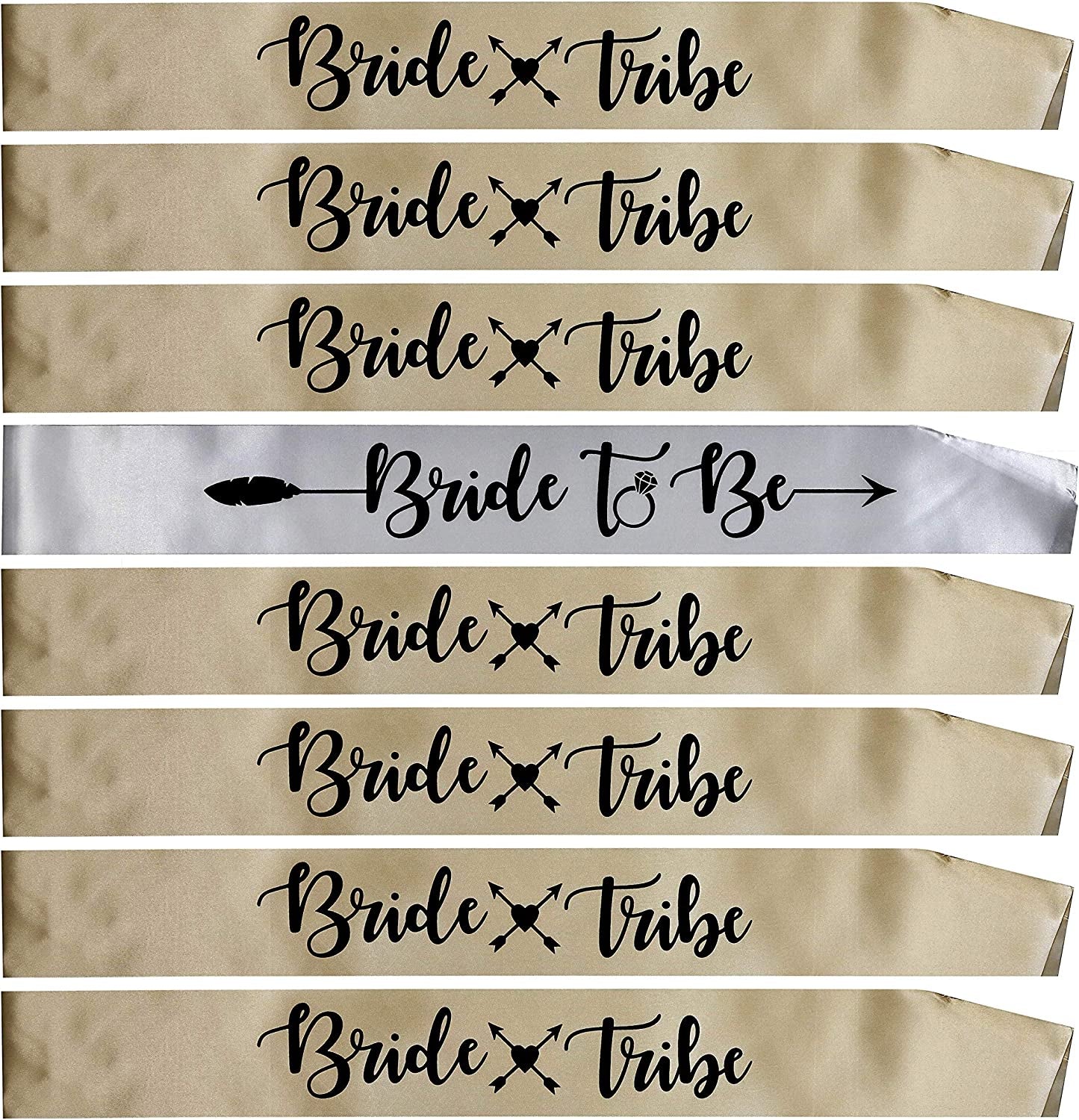 Bachelorettesy Bride Tribe Bridesmaids Sashes - 8 Pack Rose Gold Satin Bachelorette Sashes for Bridal Shower, Bachelorette Parties, Wedding Parties, Girls' Night Out & More! Apparel & Accessories > Clothing Accessories > Sashes Bachelorettesy Champagne  