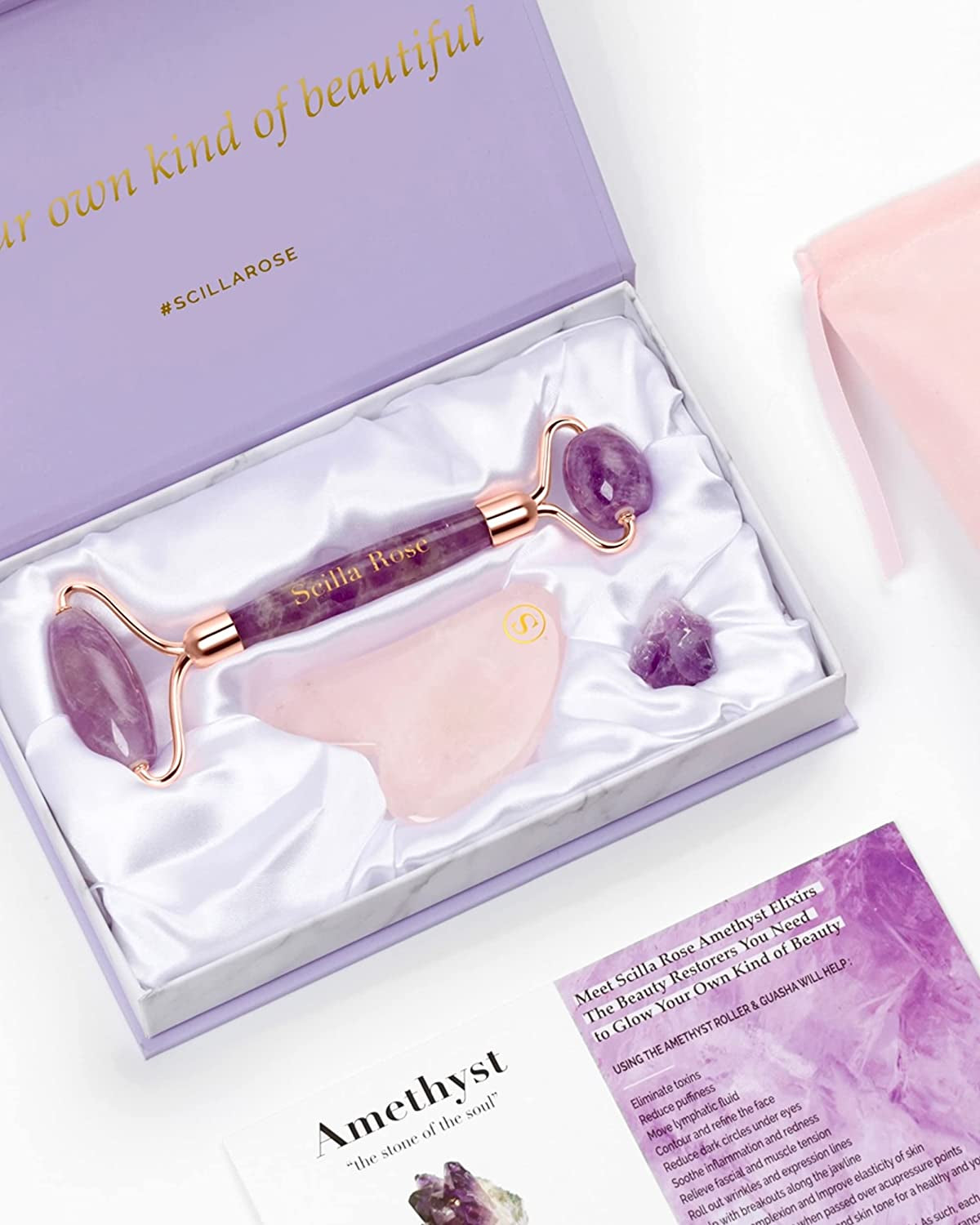 The Best Jade Roller Massaging Facial Roller, Superior and Natural for Facial Toning, Massage, Anti-Ageing, Skin Firming, Face Slimming. Lymphatic Drainage. Authentic & Genuine Beauty Tool Health & Beauty > Personal Care > Cosmetics > Cosmetic Tools > Skin Care Tools Scilla ROSE Stunning Amethyst Set  