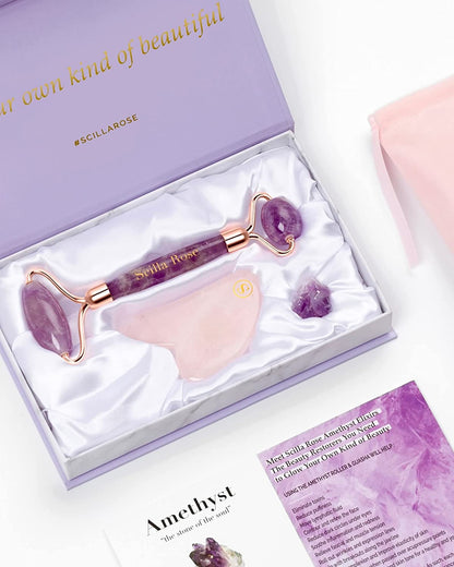 The Best Jade Roller Massaging Facial Roller, Superior and Natural for Facial Toning, Massage, Anti-Ageing, Skin Firming, Face Slimming. Lymphatic Drainage. Authentic & Genuine Beauty Tool Health & Beauty > Personal Care > Cosmetics > Cosmetic Tools > Skin Care Tools Scilla ROSE Stunning Amethyst Set  