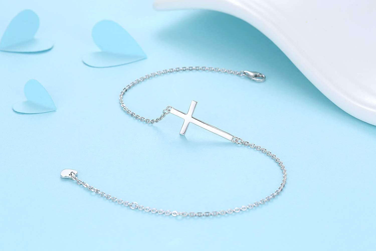 Cross Anklet/Bracelet for Women 925 Sterling Silver Adjustable Cross Bracelet/Ankle Bracelet (Large Bracelet) Apparel & Accessories > Jewelry > Anklets YZSFMZGE   
