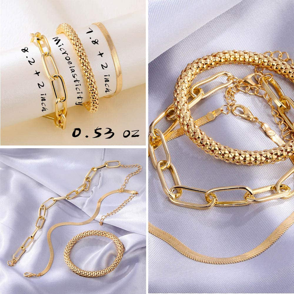 IFKM 6 PACK (24 PCS) Boho Gold Chain Bracelets Set for Women Girls, 14K Gold Plated Multiple Layered Stackable Open Cuff Wrap Bangle Adjustable Link Italian Cuban Jewelry for Women Girls Gift… Apparel & Accessories > Jewelry > Bracelets IFKM   