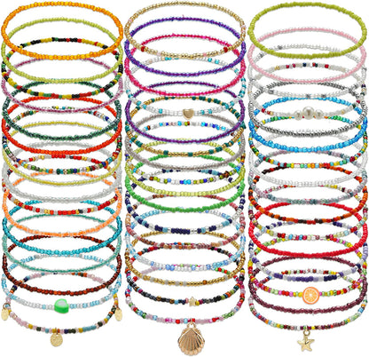 Beaded Anklet for Women Handmade Boho Beaded Ankle Bracelets Colorful Beads Foot Anklets for Teen Girls Apparel & Accessories > Jewelry > Anklets Taouzi Style:48Set  