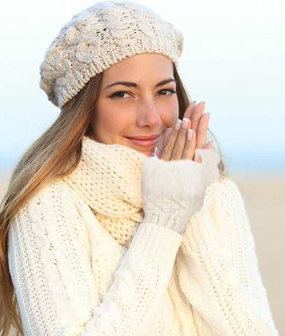 Boao 2 Pairs Fingerless Winter Gloves Short Touchscreen Gloves Thumb Hole Mittens Knitted Warm Gloves with Faux Fur Apparel & Accessories > Clothing Accessories > Gloves & Mittens Boao   