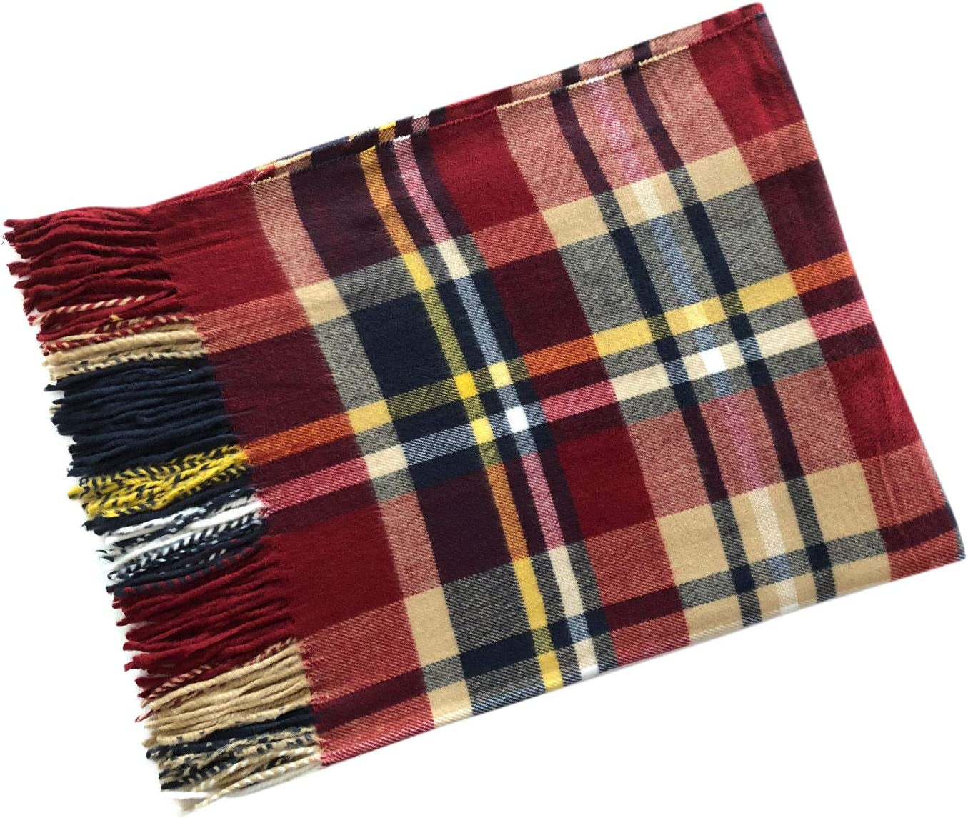 Women Oversized Scottish Clan Tartan Plaid Cashmere Feel Shawl Wrap Winter Scarf (Burgundy Multi Plaid) Apparel & Accessories > Clothing Accessories > Scarves & Shawls Valloowink   