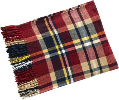 Women Oversized Scottish Clan Tartan Plaid Cashmere Feel Shawl Wrap Winter Scarf (Burgundy Multi Plaid) Apparel & Accessories > Clothing Accessories > Scarves & Shawls Valloowink   