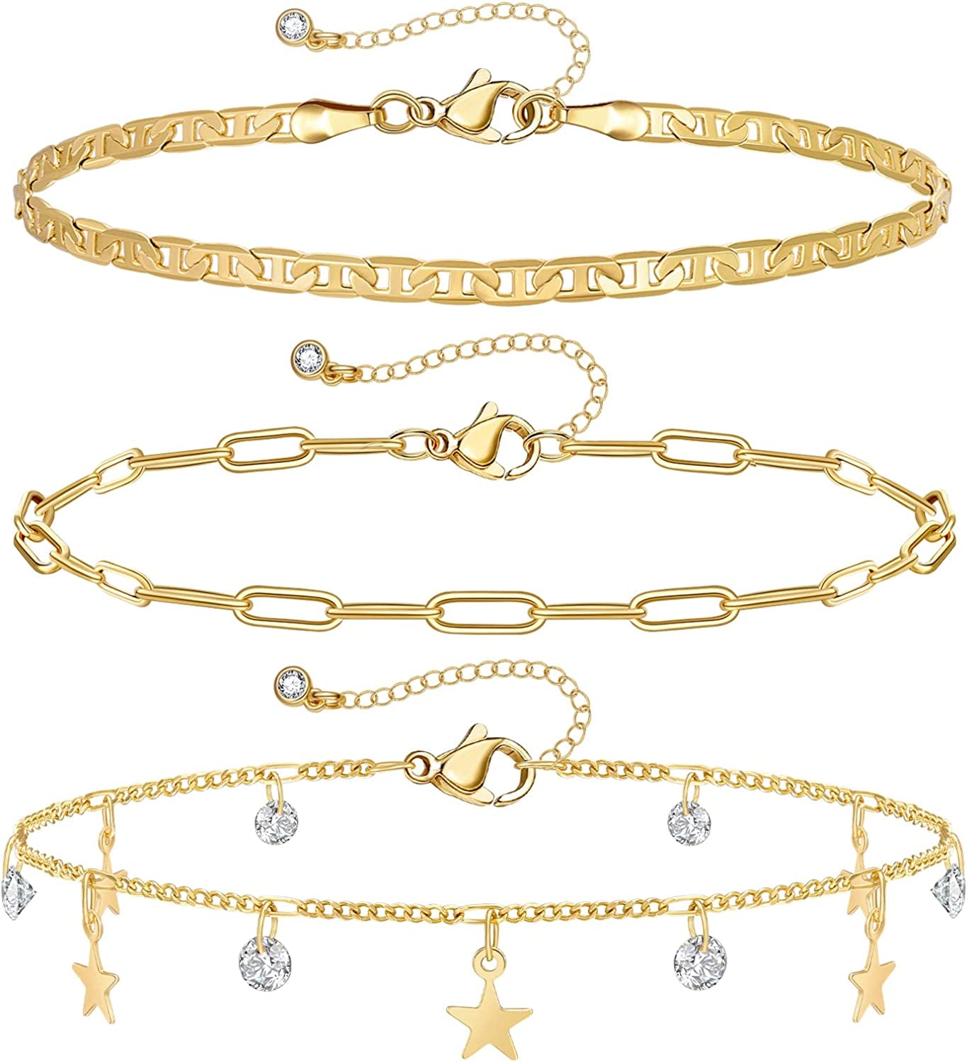 Kissyan Gold Layered Ankle Bracelets for Women, Dainty 14K Gold Plated Layering Anklets Set Adjustable Fashion Cuban Link Snake Tennis Chain Ankles Summer Beach Foot Jewelry Gifts for Women Girls Apparel & Accessories > Jewelry > Anklets KissYan H-Gold  