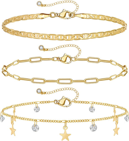 Kissyan Gold Layered Ankle Bracelets for Women, Dainty 14K Gold Plated Layering Anklets Set Adjustable Fashion Cuban Link Snake Tennis Chain Ankles Summer Beach Foot Jewelry Gifts for Women Girls Apparel & Accessories > Jewelry > Anklets KissYan H-Gold  