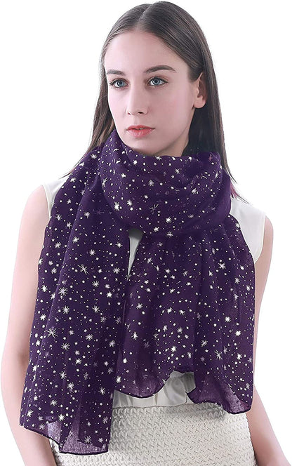 Lina & Lily Silver Gold Glitters Shimmer Foil Stars Women Scarf Shawl Wrap Apparel & Accessories > Clothing Accessories > Scarves & Shawls Lina & Lily Purple (Silver Stars)  
