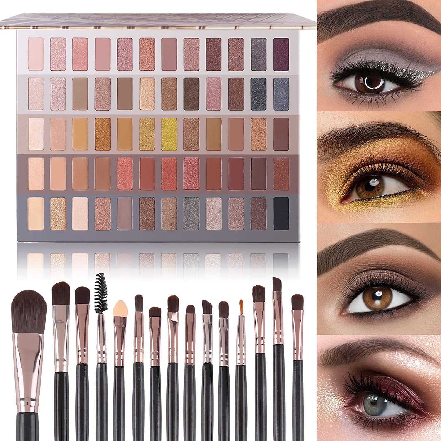 UCANBE 60 Colors Naked Eyeshadow Palette + 15Pcs Makeup Brush Set, All in One Nude Neutral Smokey Makeup Pallet with Brushes Tools, Pigmented Warm Matte Shimmer Powder Eye Shadows Cosmetic Halloween Beauty Kit Health & Beauty > Personal Care > Cosmetics > Cosmetic Tools > Makeup Tools UCANBE Naked Set  