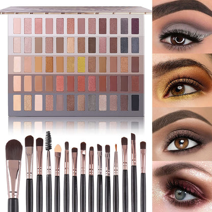 UCANBE 60 Colors Naked Eyeshadow Palette + 15Pcs Makeup Brush Set, All in One Nude Neutral Smokey Makeup Pallet with Brushes Tools, Pigmented Warm Matte Shimmer Powder Eye Shadows Cosmetic Halloween Beauty Kit Health & Beauty > Personal Care > Cosmetics > Cosmetic Tools > Makeup Tools UCANBE Naked Set  