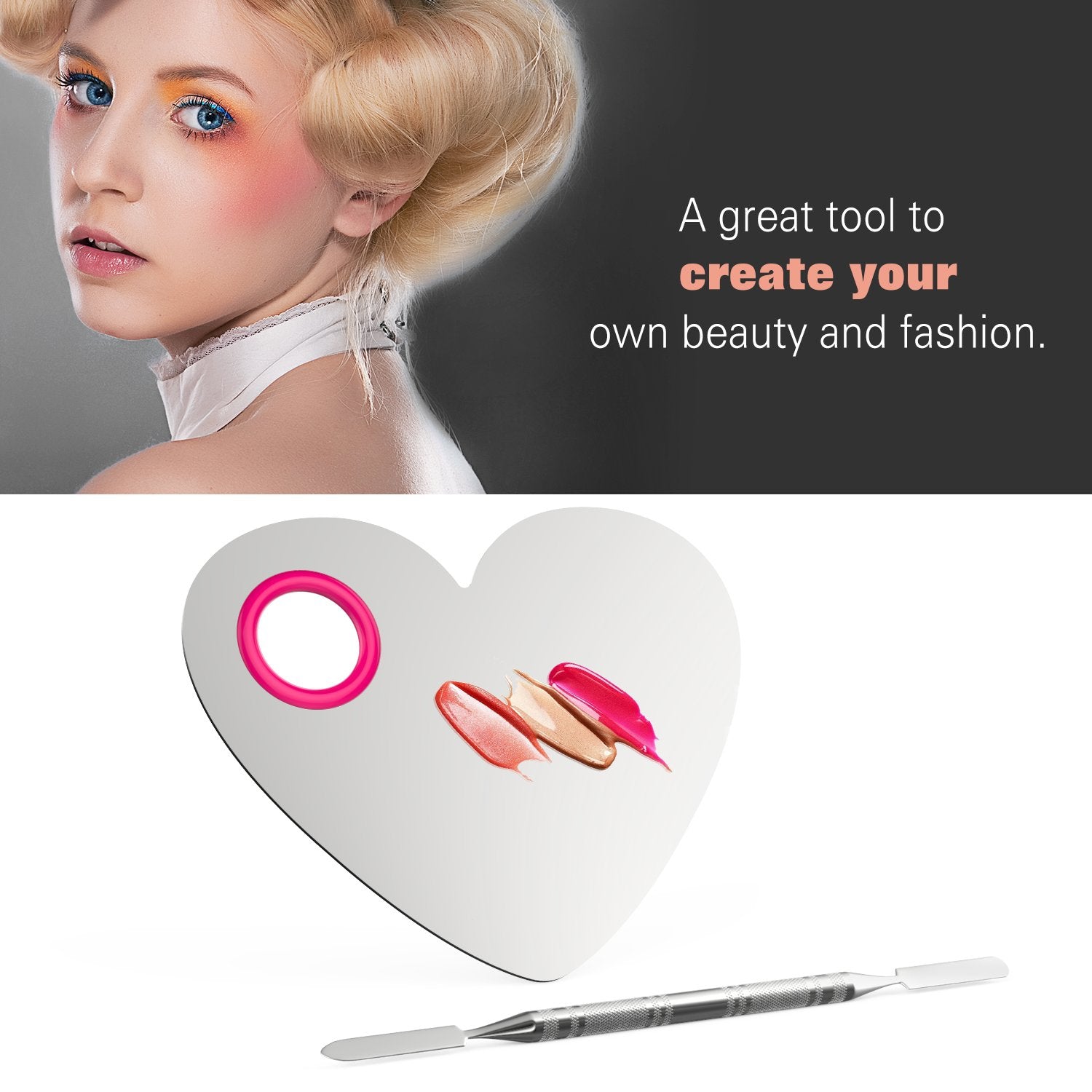 Luxspire Professional Makeup Palette Stainless Steel Heart Cosmetics Foundation Nail-Art Mixing Blending Make up Tools with Spatula for Eye Shadow, Eyelash, Lipsticks, Nail Art Health & Beauty > Personal Care > Cosmetics > Cosmetic Tools > Makeup Tools Luxspire   