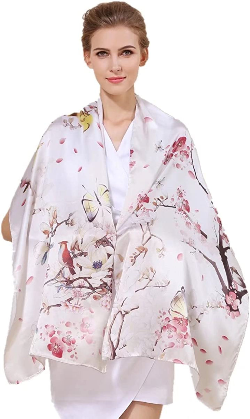 Women'S 100% Charmeuse Mulberry Silk Long Scarf for Gift Hair Ladies Shawls Floral and Butterfly Scarves Apparel & Accessories > Clothing Accessories > Scarves & Shawls WindamazingStory Grey  