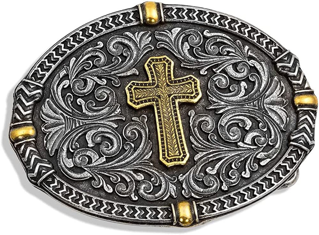 Montana Silversmiths Christian Faith Series Attitude Western Belt Buckle (Center of Faith Cross - Two-Tone) Apparel & Accessories > Clothing Accessories > Belt Buckles Montana Silversmiths   