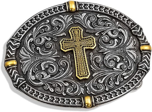Montana Silversmiths Christian Faith Series Attitude Western Belt Buckle (Center of Faith Cross - Two-Tone) Apparel & Accessories > Clothing Accessories > Belt Buckles Montana Silversmiths   