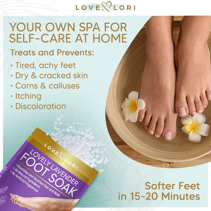 Lavender Epsom Salt Foot Soak for Dry Cracked Feet - Relaxing Pure Dead Salts Foot Bath - Infused with Lavender Oil, Tea Tree Oil, & Eucalyptus Oil, Pedicure Foot Spa Soak Foot Care for Women Health & Beauty > Personal Care > Foot Care LOVE, LORI   