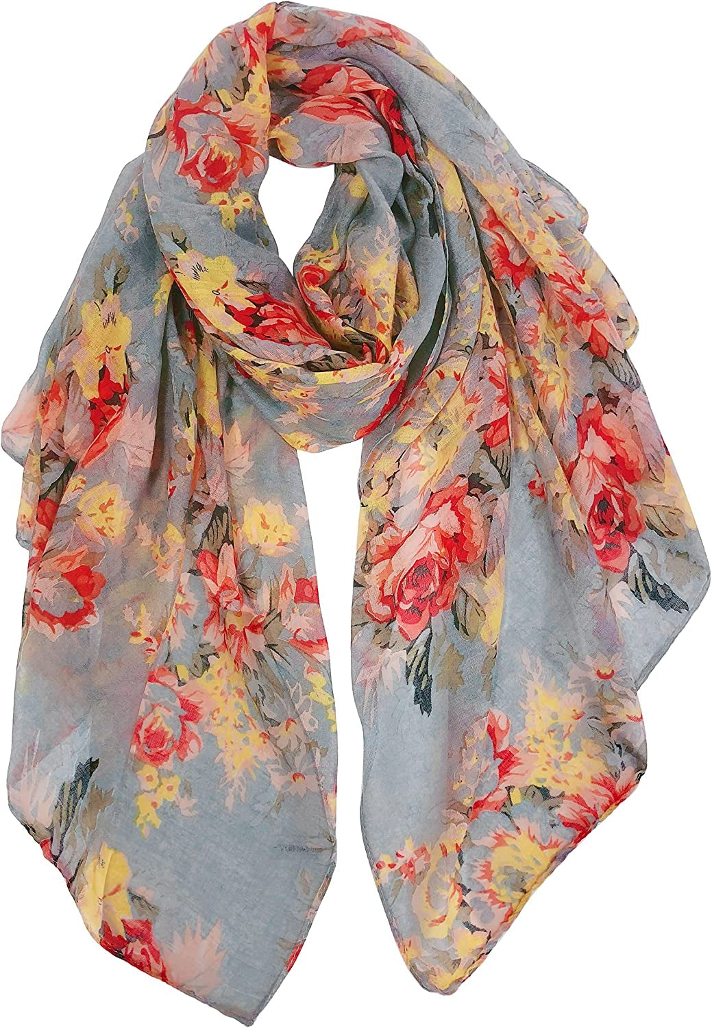 GERINLY Lightweight Scarves Fashion Flowers Print Women Cotton Wrap Scarf Head Shawl for Fall Apparel & Accessories > Clothing Accessories > Scarves & Shawls GERINLY A-gray  