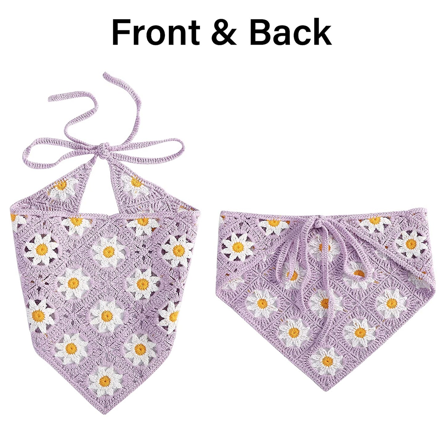 Crochet Bandana Head Kerchief Hair Scarf 2Pcs Knitted Hair Scarves Crochet Hair Kerchief Tie Bcak Headwrap Floral Hair Bandanas for Women Girls Scarf (Daisy(Purple+Green)) Apparel & Accessories > Clothing Accessories > Bandanas & Headties AWAYTR   