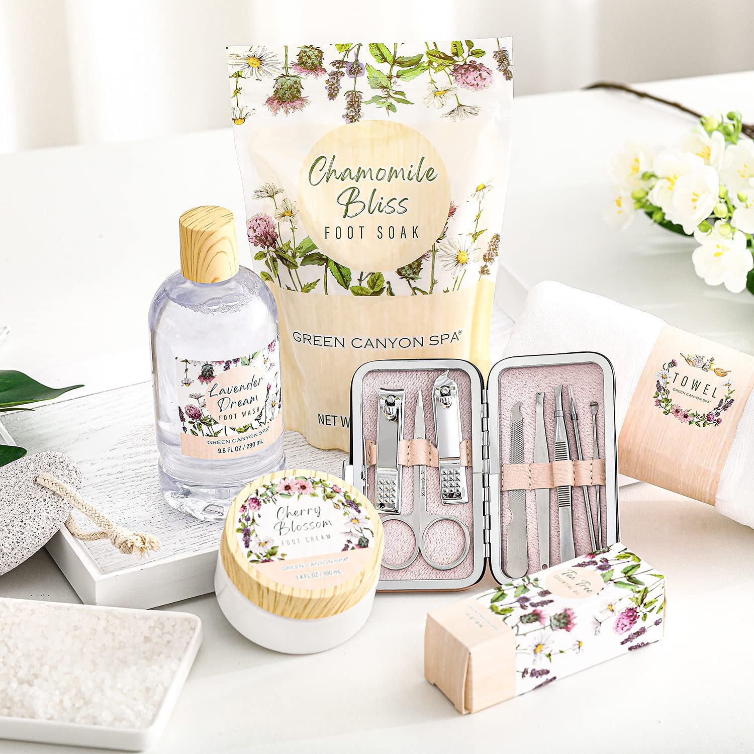 Foot Spa Kit Spa Gifts for Women, Foot Care Set with Tea Tree Essential Oil, Bath Epsom Salts, Foot Lotion for Foot Soaking, Professional Pedicure Tools Bath Set for Women Christmas Gifts Health & Beauty > Personal Care > Foot Care Green Canyon Spa   