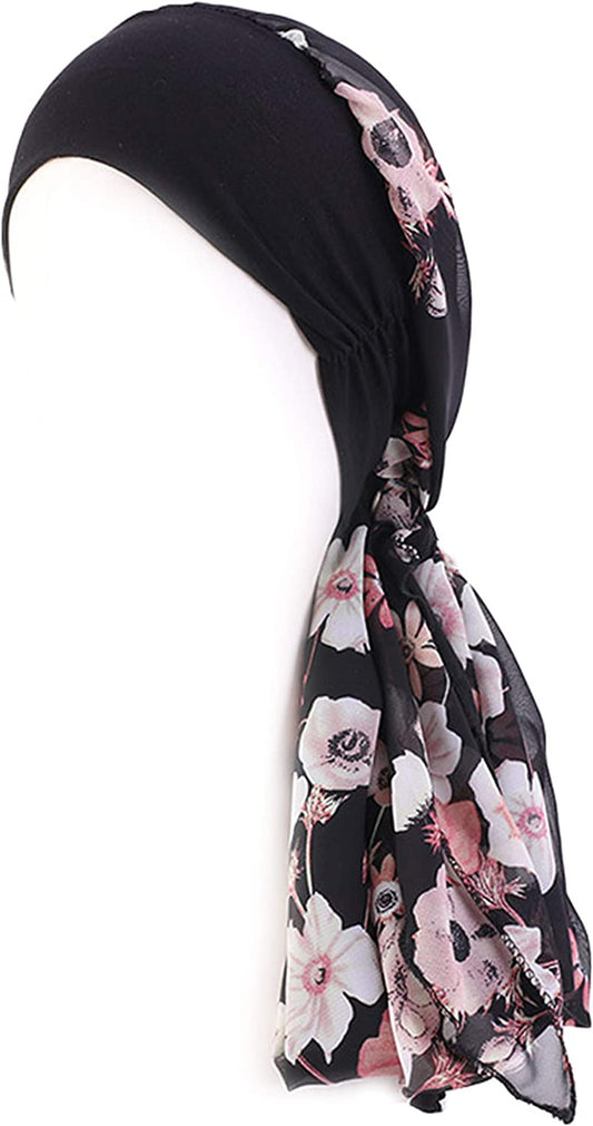 Headwear for Women Sleep Beanie Head Scarf for Bald Wraps Cancer Hats Turbans Apparel & Accessories > Clothing Accessories > Headwear Gragengs Black Flower  