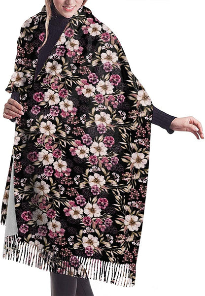 Women'S Fashion Scarves Dalmatian Print Comfortable Long Shawl Winter Soft Thick Warm Scarf Apparel & Accessories > Clothing Accessories > Scarves & Shawls PAVQWEJ Watercolor Floral Vintage Black One Size 
